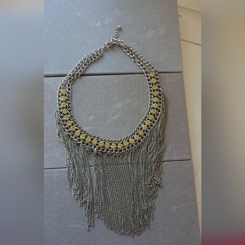 Yellow Rhinestone & Chains Statement Choker Neckl… - image 1